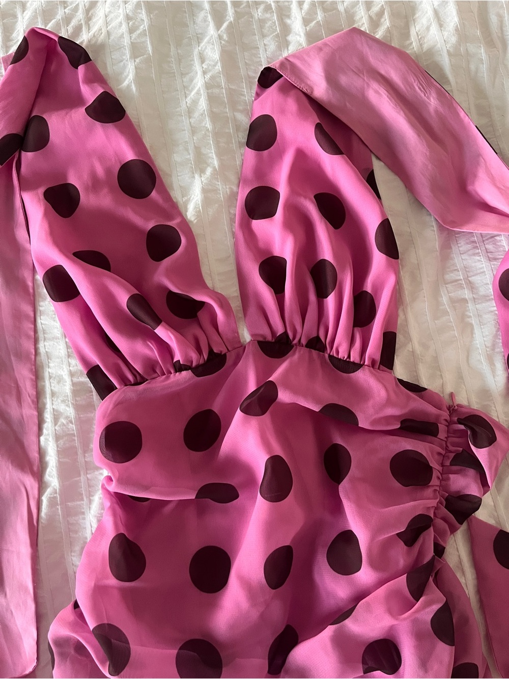 Pink and Brown Polka Dot Halter Maxi Dress - Picture 2 of 5